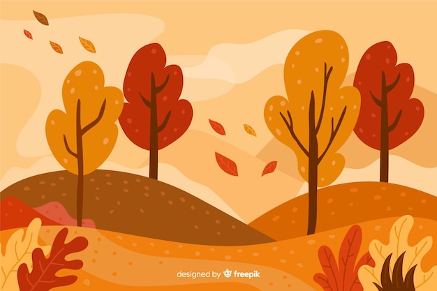 Vector hand drawn autumn background with landscape