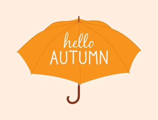Hand drawn autumn badge label sticker Cute and cozy clipart with yellow umbrella and text