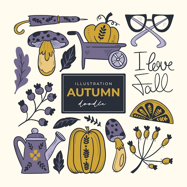 hand drawn autumn doodle colorless illustrations set of cute vector objects