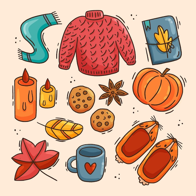 hand drawn autumn elements collection