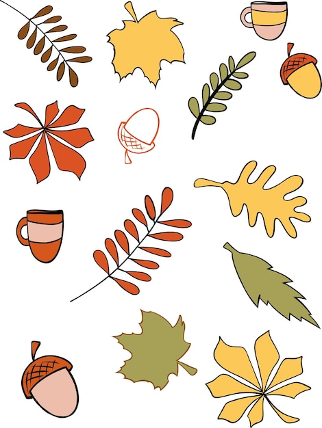 ベクトル 手描きの秋の要素イラスト