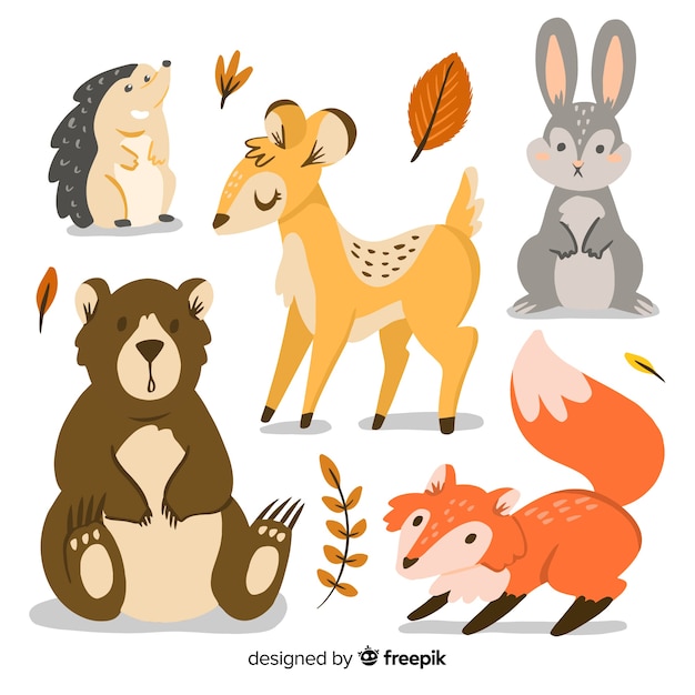 Vector hand drawn autumn forest animals collection