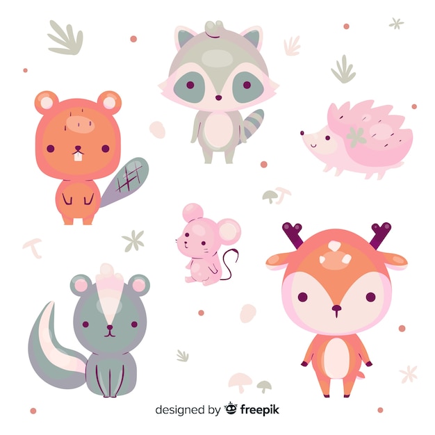 Hand drawn autumn forest animals