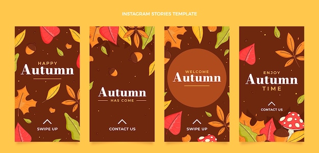 ベクトル 手描きの秋のinstagramストーリーコレクション