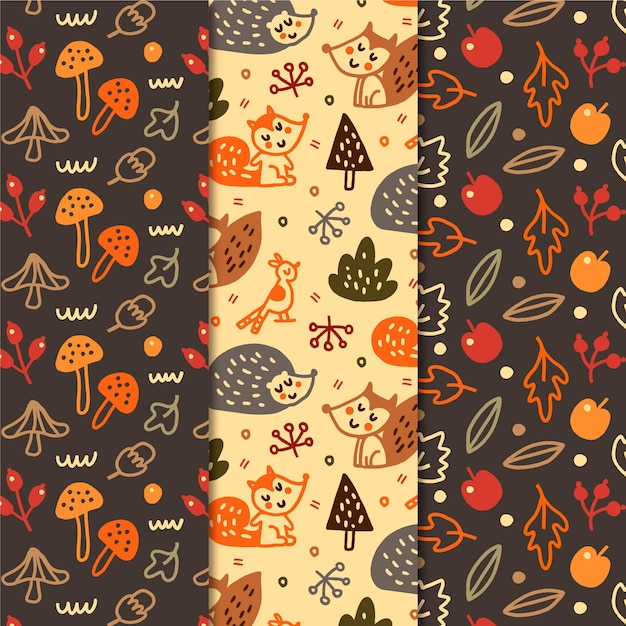 Vector hand drawn autumn pattern collection