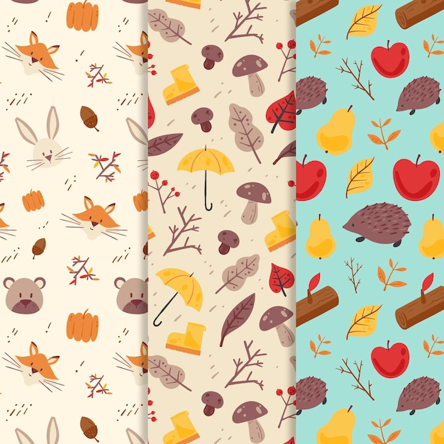 Vector hand drawn autumn pattern collection