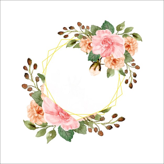 hand drawn autumn roses floral wreath