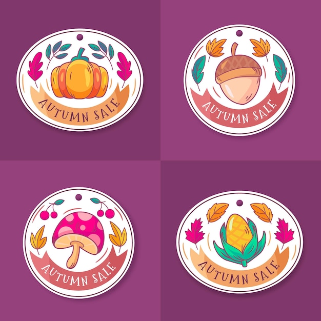 Vector hand drawn autumn sale labels collection