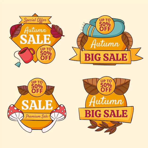 hand drawn autumn sale labels collection
