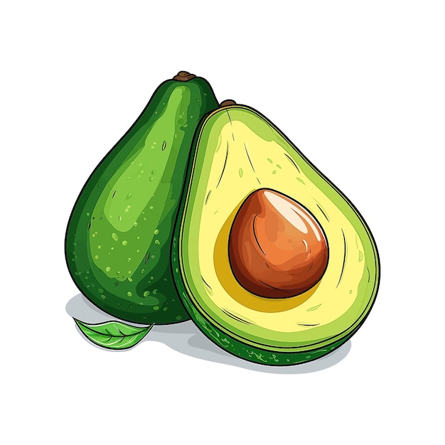 Hand drawn Avocado isolated white background