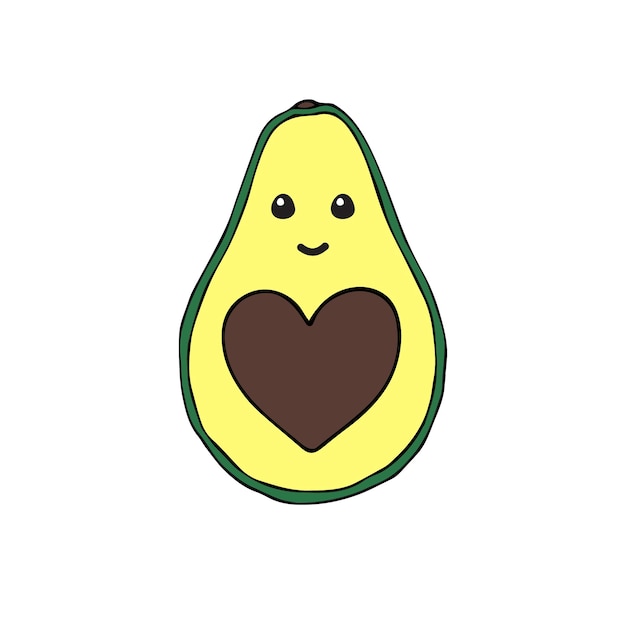 Hand drawn avocado with heart isolated on white background