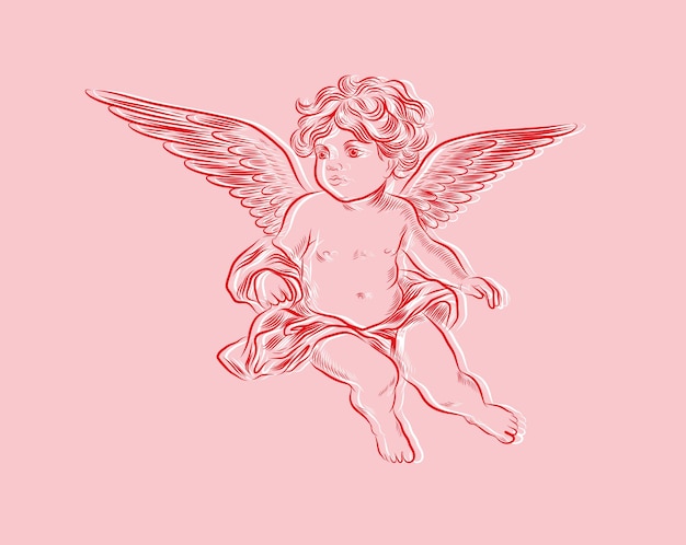 손으로 그린 아기 천사 그림 일러스트레이션