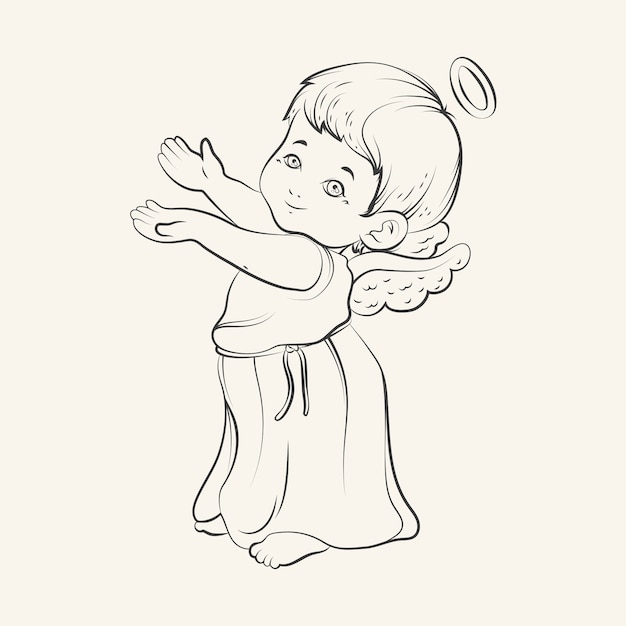 Vector hand drawn baby angel drawing illustration