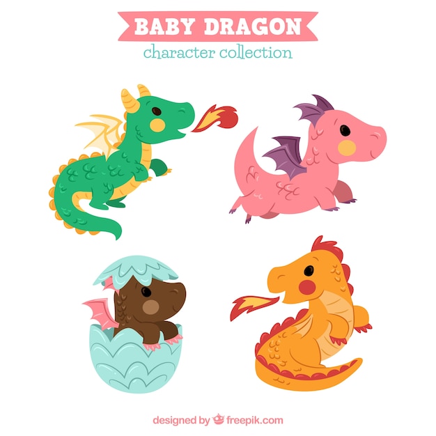 Hand drawn baby dragon character collectio