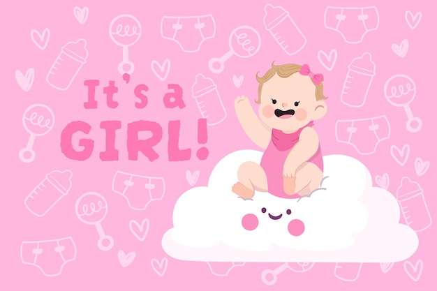 Hand drawn baby girl background