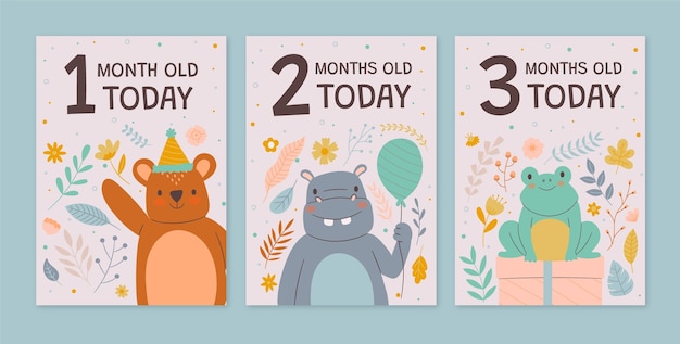 Vector hand drawn baby milestone cards