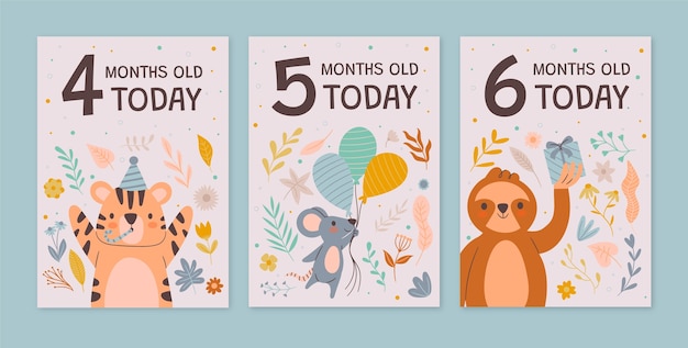 Vector hand drawn baby milestone cards