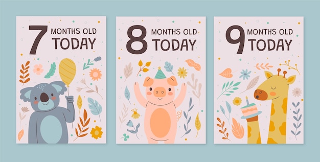 Vector hand drawn baby milestone cards