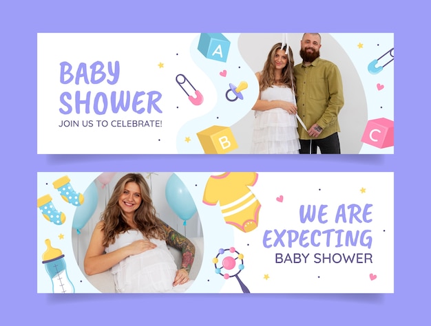 Vector hand drawn baby shower celebration horizontal banner