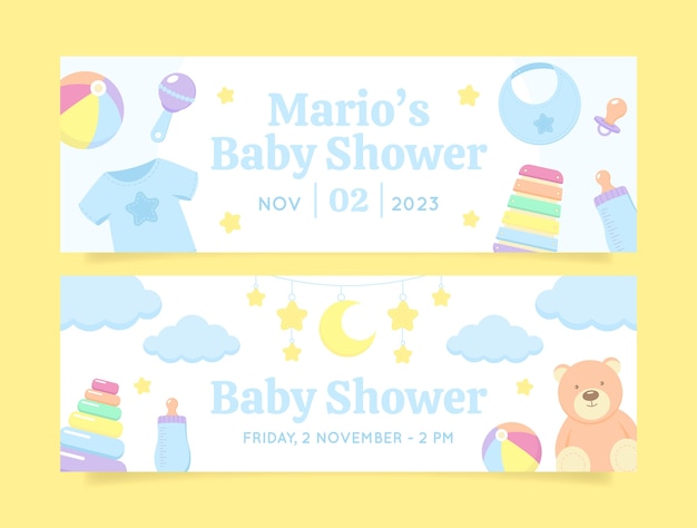 Hand drawn baby shower celebration horizontal banner