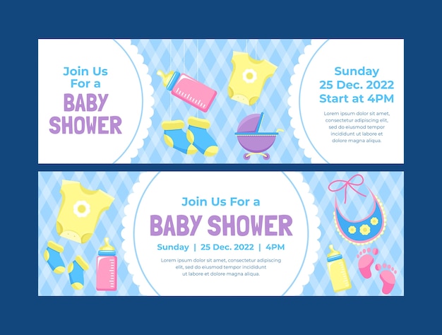 Vettore modello di banner orizzontale baby shower disegnato a mano