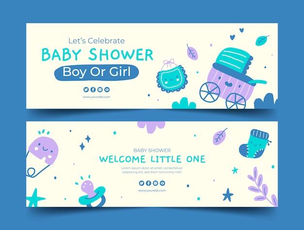 Vettore modello di banner orizzontale baby shower disegnato a mano