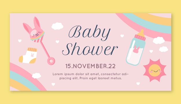 Vector hand drawn baby shower horizontal banner