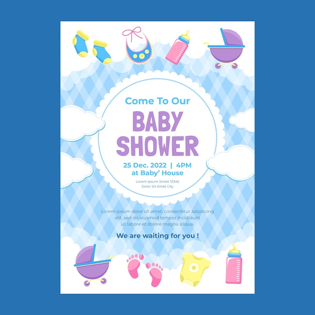 Vector hand drawn baby shower poster template