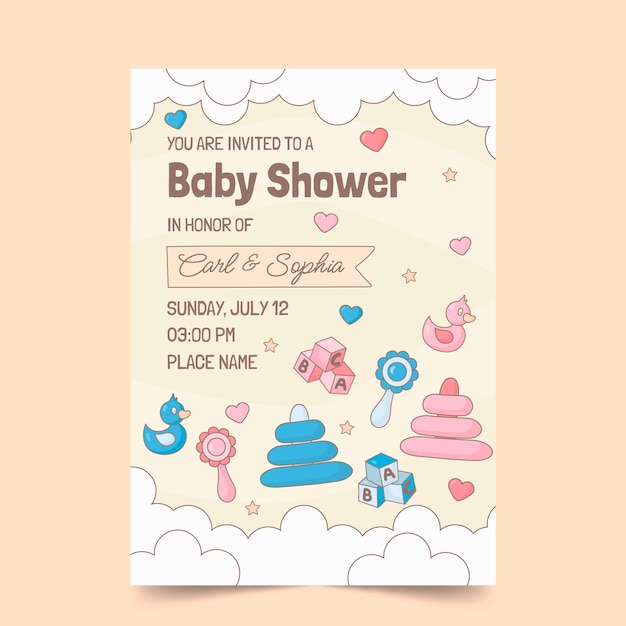 Vettore modello di poster di baby shower disegnato a mano