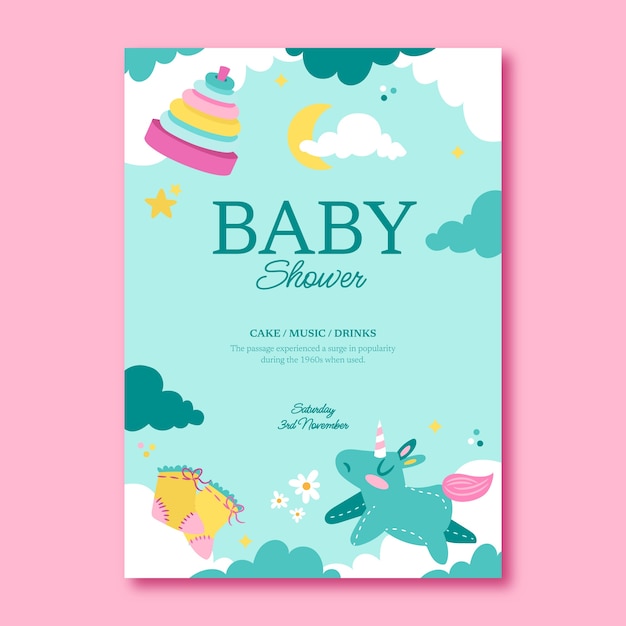 Vector hand drawn baby shower poster template