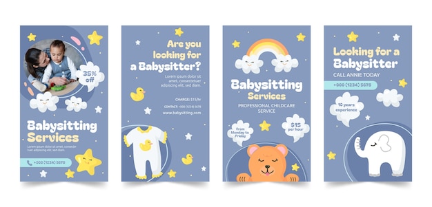 Vector hand drawn babysitting template