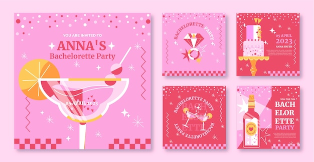 Vector hand drawn bachelorette party instagram post set