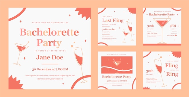 Vector hand drawn bachelorette party instagram posts