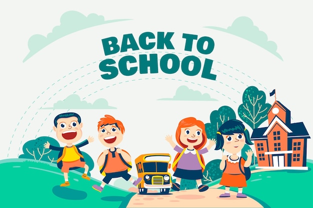 Vector hand drawn back to school background with children