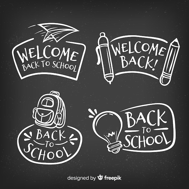 Vector hand drawn back to school badge collection