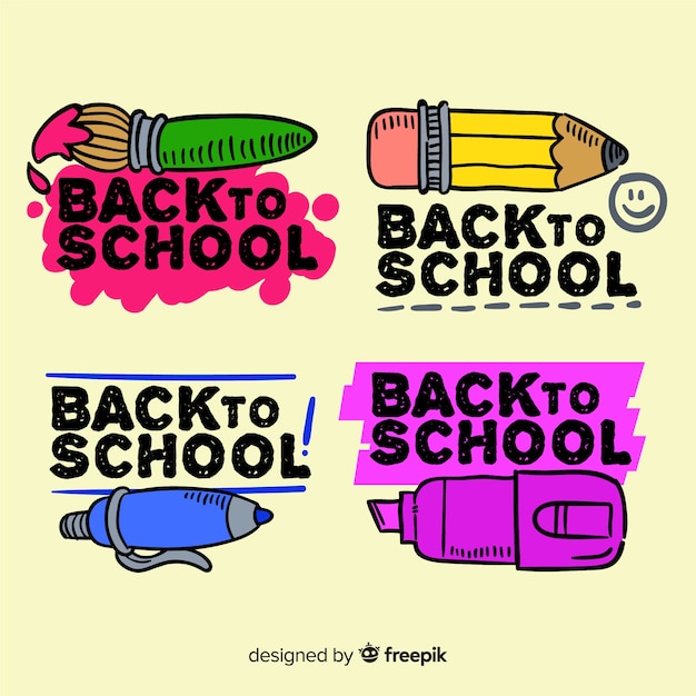 Vector hand drawn back to school badge collection