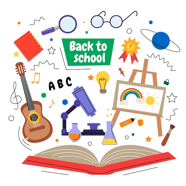 Hand drawn back to school illustration with school supplies