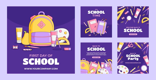 Hand drawn back to school instagram posts collection