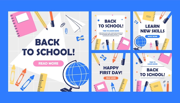 Hand drawn back to school instagram posts collection