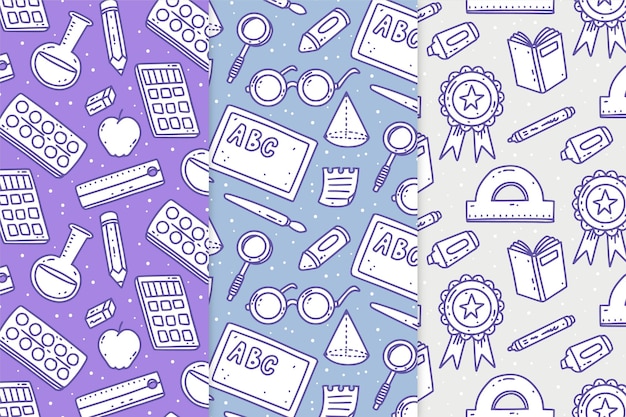 Vector hand drawn back to school pattern collection