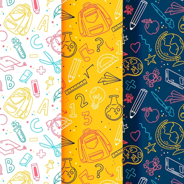 Vector hand drawn back to school pattern collection