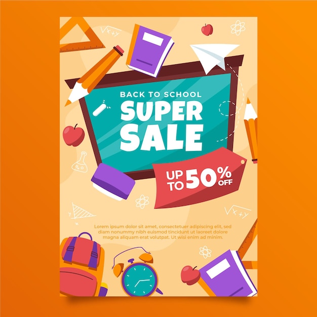 Vector hand drawn back to school sale vertical poster template