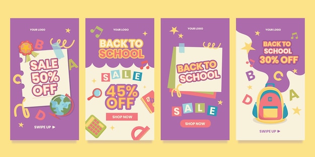 Hand Drawn Back To School 시즌 스토리 IG 디자인 템플릿 디자인