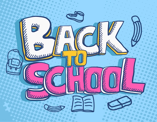 Vector hand drawn back to school text with doodle