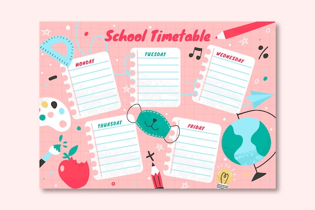 Hand drawn back to school timetable template