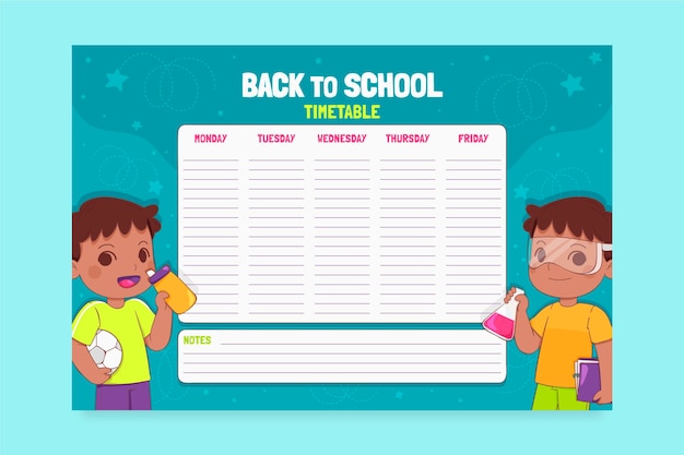 Hand drawn back to school timetable template