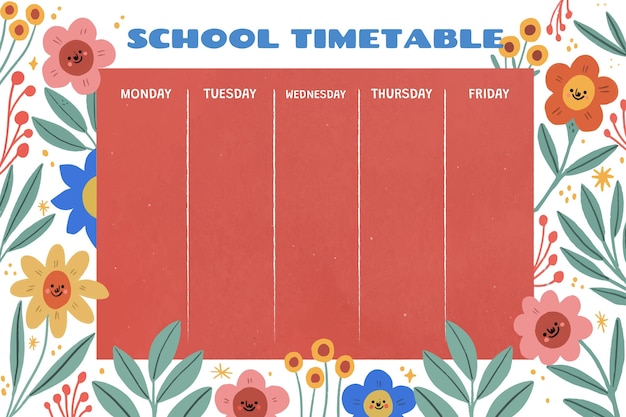 Vector hand drawn back to school timetable template