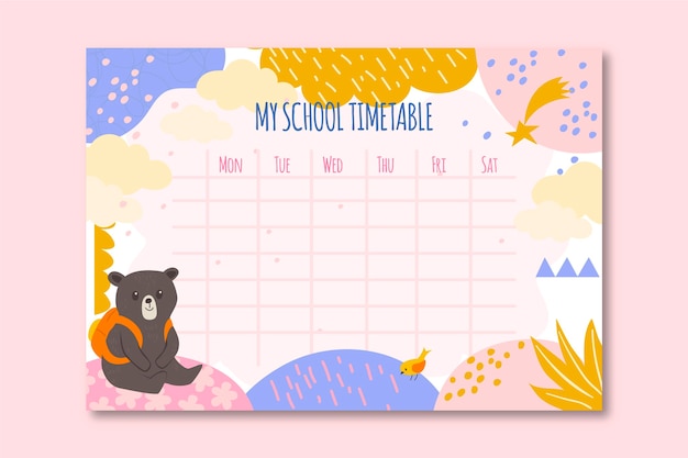 Vector hand drawn back to school timetable