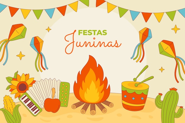 Hand drawn background for brazilian festas juninas celebration