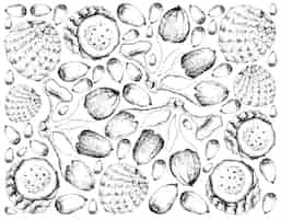 Vector hand drawn background of buah dabai and copao cactus fruits